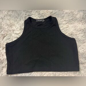 NWOT Peiara Black Waffle Knit High Neck Crop Top Size Large